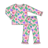 Preorder MOQ 5 pcs Each Style Valentine's Day Love Dinosaur Ruffles Pink Kids Matching Clothes