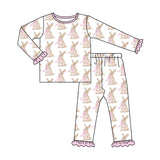 Preorder MOQ 5 pcs Each Style Easter Bunny Bows Ruffles Pink Kids Matching Clothes