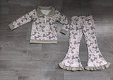NO MOQ Preorder Samples Each Style Polo Pullover Ruffle Flared Pants Girls Set Kids Matching Clothes