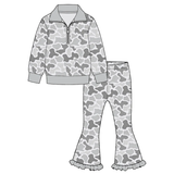Preorder MOQ 5 pcs Each Style Polo Pullover Ruffle Flared Pants Girls Set Kids Matching Clothes