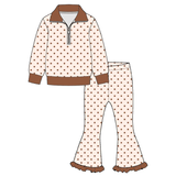 Preorder MOQ 5 pcs Each Style Polo Pullover Ruffle Flared Pants Girls Set Kids Matching Clothes