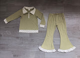 NO MOQ Preorder Samples Each Style Polo Pullover Ruffle Flared Pants Girls Set Kids Matching Clothes