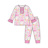 Preorder MOQ 5 pcs Each Style Easter Bunny Flower Bows Pink Kids Matching Clothes