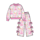 Preorder MOQ 5 pcs Each Style Easter Bunny Flower Bows Pink Kids Matching Clothes