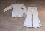Preorder Samples GLP3984 Solid Color Sky Blue Ruffles Bows Girls Set