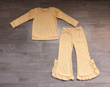 Preorder MOQ 5 pcs GLP3986 Solid Color Ruffles Bows Girls Set