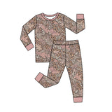 Preorder MOQ 5 pcs Each Style Hunting Leaves Leopard Gray Pink Pajamas Kids Matching Clothes