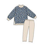 Preorder MOQ 5 pcs GLP3996 Blue Leopard Mockneck Yoga Girls Set