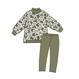 Preorder MOQ 5 pcs GLP3997 Hunting Camo Green Mockneck Yoga Girls Set