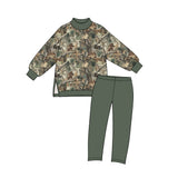 Preorder MOQ 5 pcs GLP3998 Hunting Leaves Camo Green Mockneck Yoga Girls Set