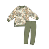 Preorder MOQ 5 pcs GLP4001 Hunting Leaves Gray Green Yoga Girls Set