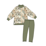 Preorder MOQ 5 pcs GLP4001 Hunting Leaves Gray Green Mockneck Yoga Girls Set