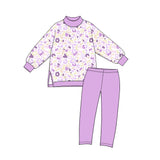 Preorder MOQ 5 pcs GLP4003 Leopard Light Purple Mockneck Yoga Girls Set