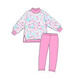 Preorder MOQ 5 pcs GLP4005 Leopard Pink Mockneck Yoga Girls Set