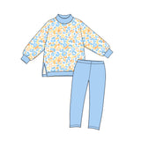 Preorder MOQ 5 pcs GLP4006 Leopard Blue Mockneck Yoga Girls Set