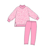 Preorder MOQ 5 pcs GLP4007 Pink Leopard Mockneck Yoga Girls Set