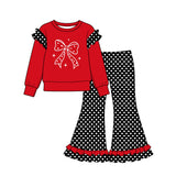 Preorder MOQ 5 pcs GLP4019 Valentine's Day Dots Bows Ruffles Girls Flared Set