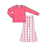 Preorder MOQ 5 pcs Each Style Valentine's Day Love Flower Pink Kids Matching Clothes