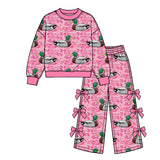 Preorder MOQ 5 pcs Each Style Hunting Mallard Ducks Camo Rose Red Ruffles Kids Matching Clothes