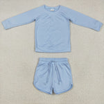 GLS0006 Blue Purple Yoga Long Sleeves Shirt Girls Shorts Set