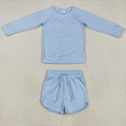 GLS0006 Blue Purple Yoga Long Sleeves Shirt Girls Shorts Set