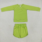 GLS0007 Green Yoga Long Sleeves Shirt Girls Shorts Set