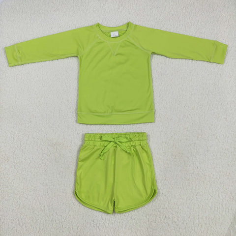 GLS0007 Green Yoga Long Sleeves Shirt Girls Shorts Set