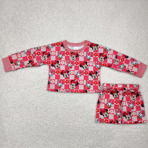 GLS0010 Cartoon Mouse Flower Crop Top Girls Shorts Set
