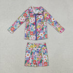 GLS0012 Garden Flower Yoga Coat Girls Shorts Set