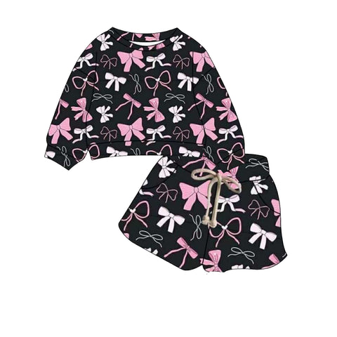 Preorder 10.16 MOQ 5 pcs GLS0015 Coquette Bows Black Pink Girls Shorts Set