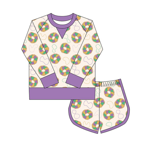 Preorder 10.20 MOQ 5 pcs GLS0018 Mardi Gras Donut Girls Shorts Set
