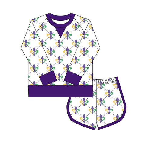 Preorder 10.20 MOQ 5 pcs GLS0019 Mardi Gras Girls Shorts Set