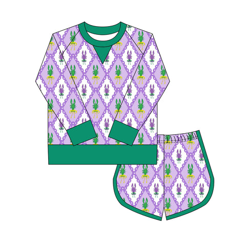 Preorder 10.20 MOQ 5 pcs GLS0020 Mardi Gras Crawfish Girls Shorts Set