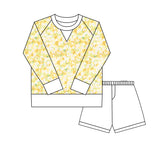 Preorder 10.20 MOQ 5 pcs GLS0022 Flower Yellow Yoga Girls Shorts Set