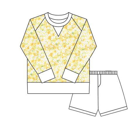 Preorder 10.20 MOQ 5 pcs GLS0022 Flower Yellow Yoga Girls Shorts Set