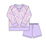 Preorder 10.20 MOQ 5 pcs GLS0024 Flower Purple Yoga Girls Shorts Set