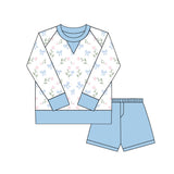 Preorder 10.20 MOQ 5 pcs GLS0027 Flower Bows Blue Yoga Girls Shorts Set