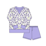 Preorder 10.20 MOQ 5 pcs GLS0029 Flower Purple Yoga Girls Shorts Set
