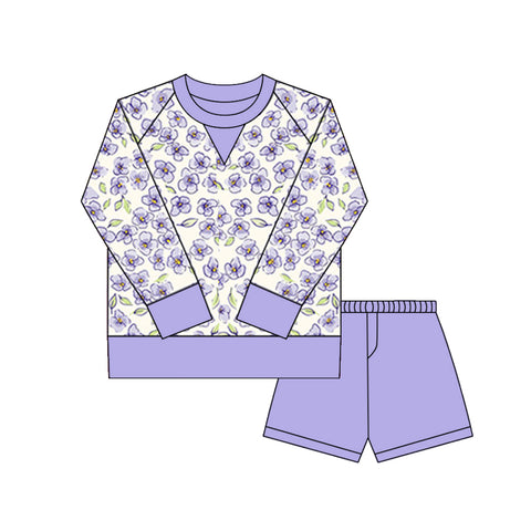 Preorder 10.20 MOQ 5 pcs GLS0029 Flower Purple Yoga Girls Shorts Set