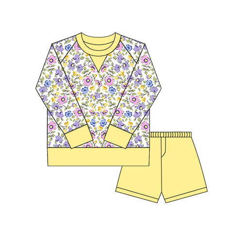 Preorder 10.20 MOQ 5 pcs GLS0030 Flower Yellow Yoga Girls Shorts Set
