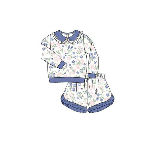 Preorder 11.04 MOQ 5 pcs GLS0033 Garden Flower Bows Girls Shorts Set