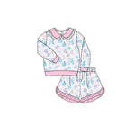 Preorder 11.04 MOQ 5 pcs GLS0034 Garden Flower Bows Pink Girls Shorts Set