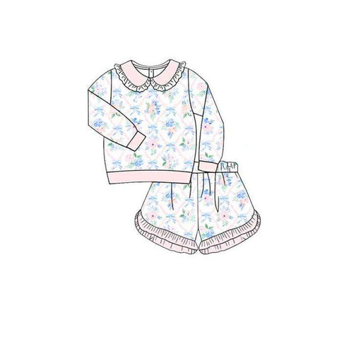 Preorder 11.04 MOQ 5 pcs GLS0036 Flower Bows Pink Girls Shorts Set