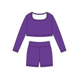 Preorder 11.24 MOQ 5 pcs GLS0040 Solid Color Purple Square Collar Yoga Girls Set