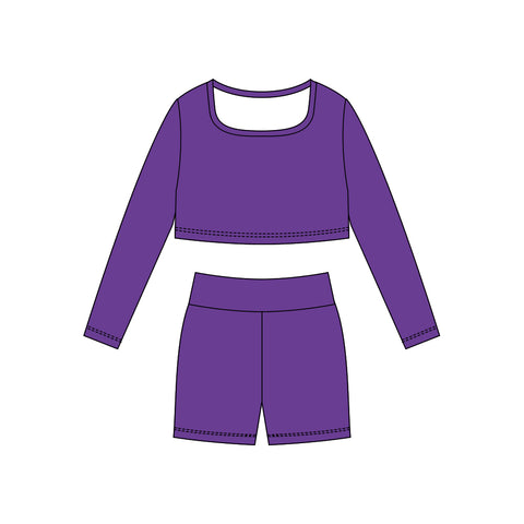 Preorder 11.24 MOQ 5 pcs GLS0040 Solid Color Purple Square Collar Yoga Girls Set