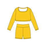 Preorder 11.24 MOQ 5 pcs GLS0041 Solid Color Yellow Square Collar Yoga Girls Set