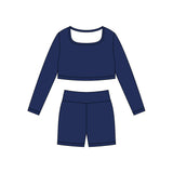 Preorder 11.24 MOQ 5 pcs GLS0042 Solid Color Navy Square Collar Yoga Girls Set