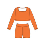 Preorder 11.24 MOQ 5 pcs GLS0043 Solid Color Orange Square Collar Yoga Girls Set