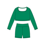 Preorder 11.24 MOQ 5 pcs GLS0044 Solid Color Green Square Collar Yoga Girls Set
