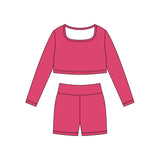 Preorder 11.24 MOQ 5 pcs GLS0046 Solid Color Pink Square Collar Yoga Girls Set